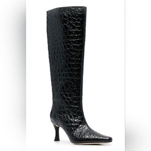 NWT BY FAR 90mm Crocodile-Embossed Knee-Length Boots